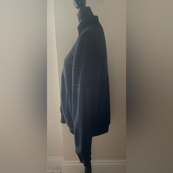 Emanuel Ungaro Sherpa Lined Zip Navy Blue Grey Aztec Pattern Sweater Size Large - Picture 3 of 15